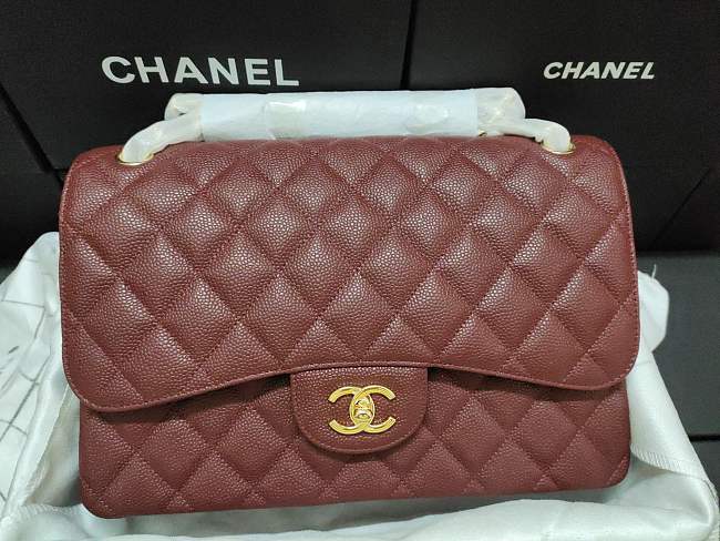 Ch**el flap bag caviar leather gold chain red a1113 30cm
