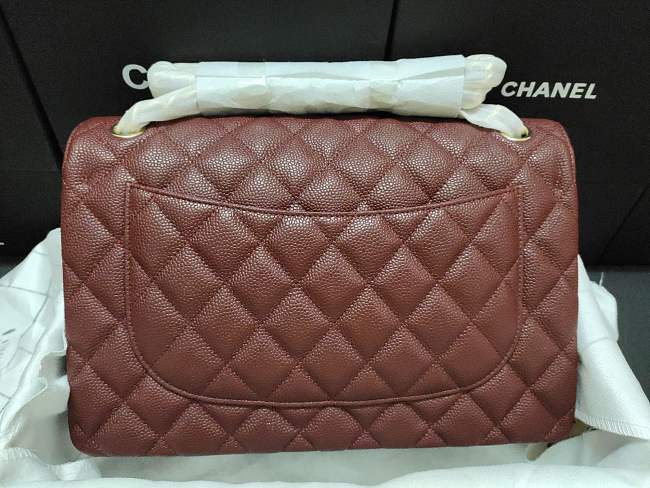 Ch**el flap bag caviar leather gold chain red a1113 30cm