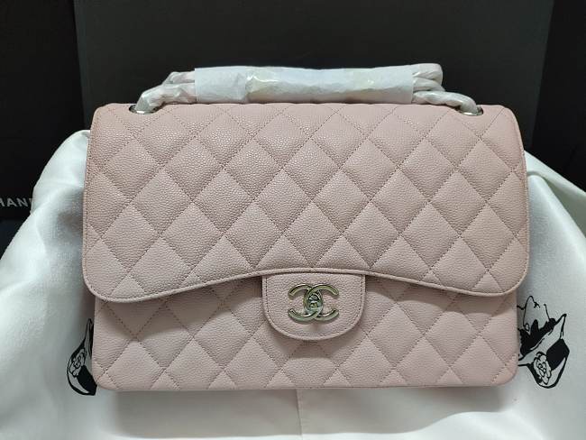 Ch**el flap bag caviar leather silver chain light pink a1113 30cm