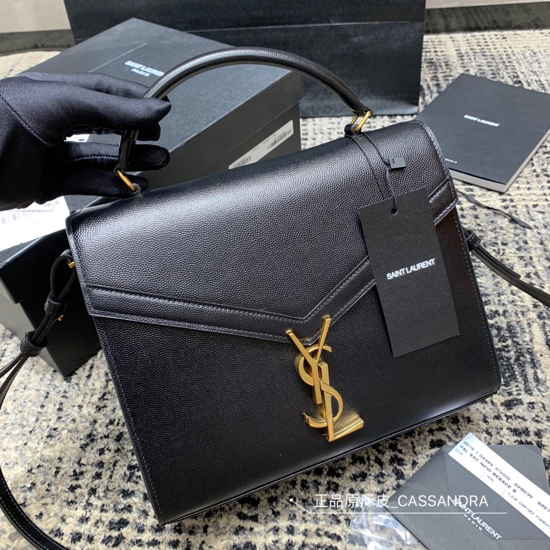 Y51 cassandra medium top handle bag grained leather black 623931 24.5 x 20 x 11.5 cm