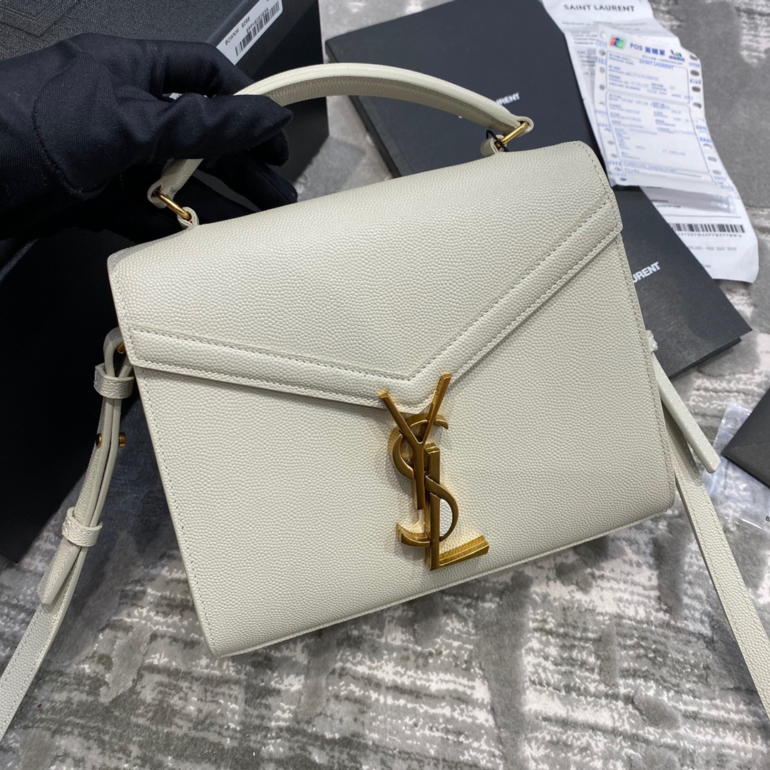 Y51 cassandra mini top handle bag grained leather white 623930 20 x 16 x 7.5 cm