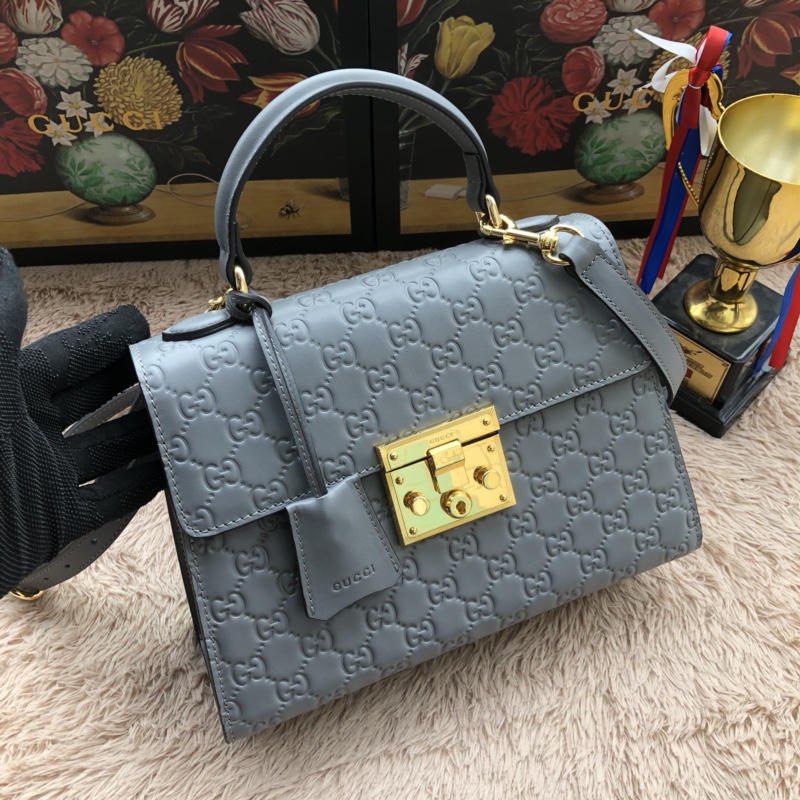Gvc*1 padlock small top handle bag signature leather gray 453188 28 x 19 x 11 cm