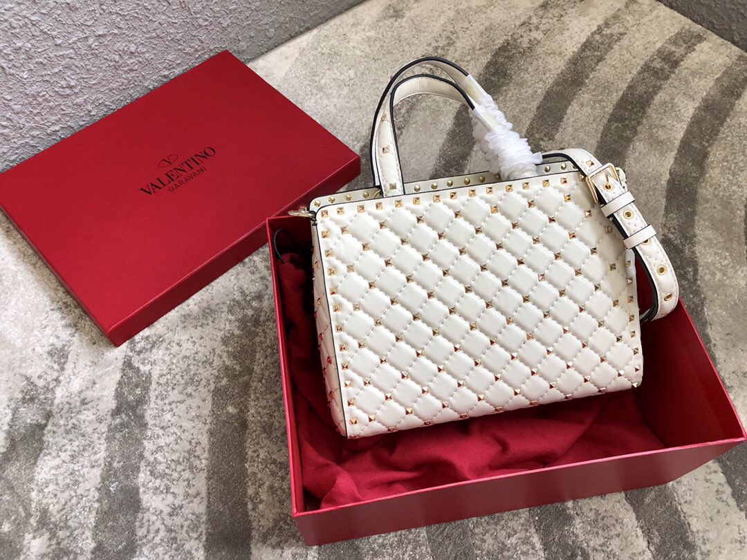 Va1e*ntin0 garavani rockstud spike tote bag white 26 x 13 x 20 cm