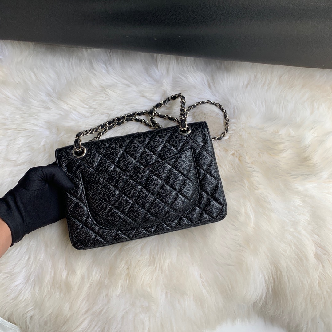 Ch**el cf caviar black gold chain 25cm