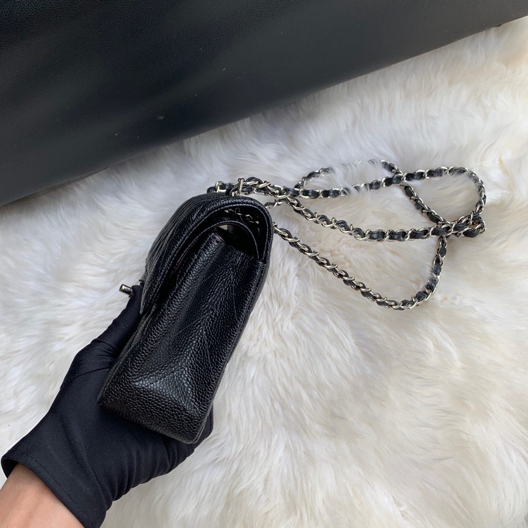 Ch**el cf caviar black gold chain 25cm