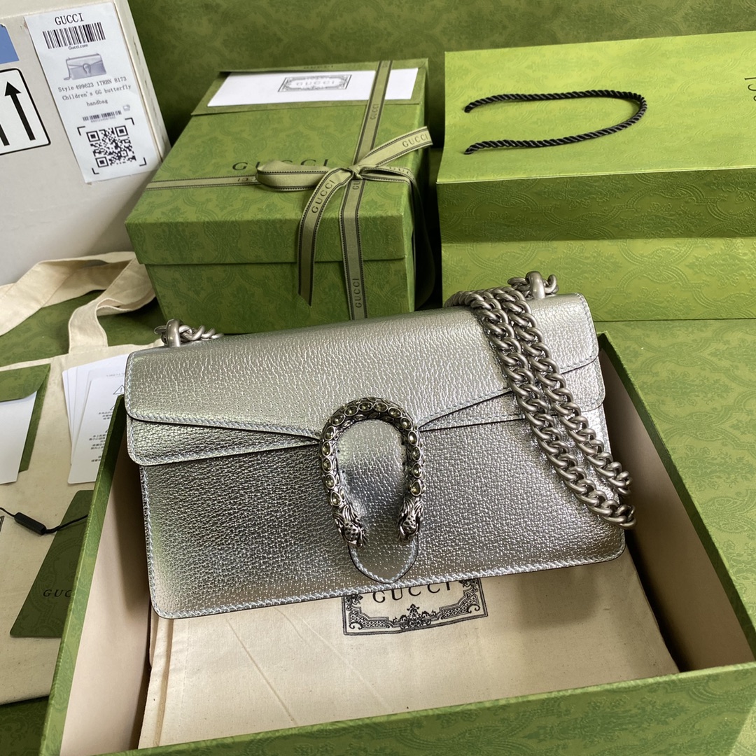 Gvc*1 dionysus small shoulder bag silver lamé leather 499623 - 25x13.5x7cm