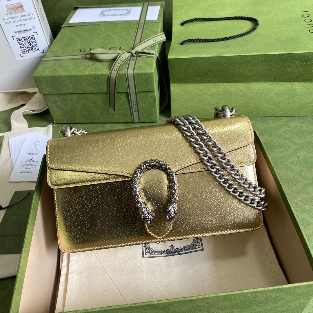 Gvc*1 dionysus small shoulder bag gold lamé leather 499623 - 25x13.5x7cm