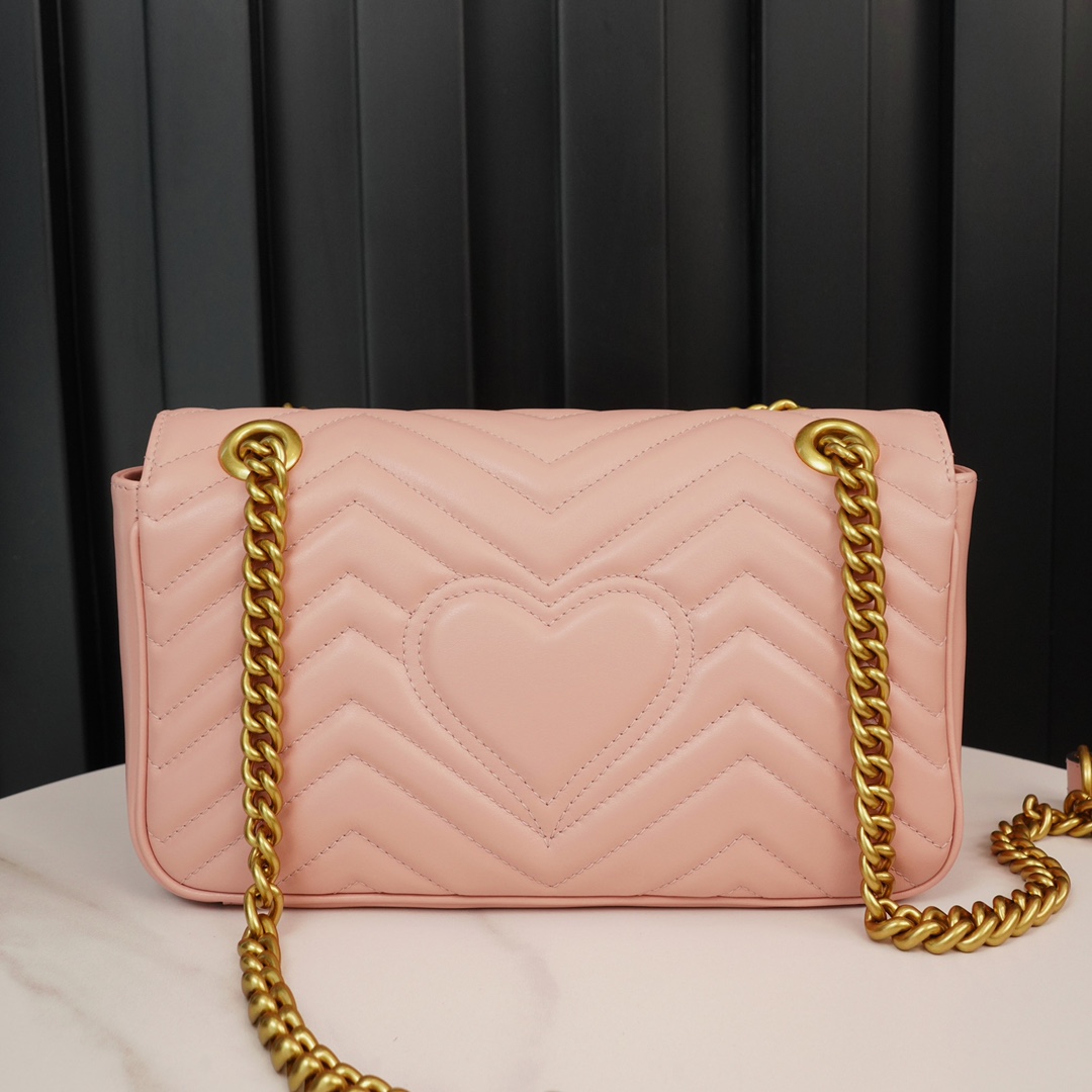 GG Marmont small matelassé shoulder bag Peach 443497 – 26x15x7cm