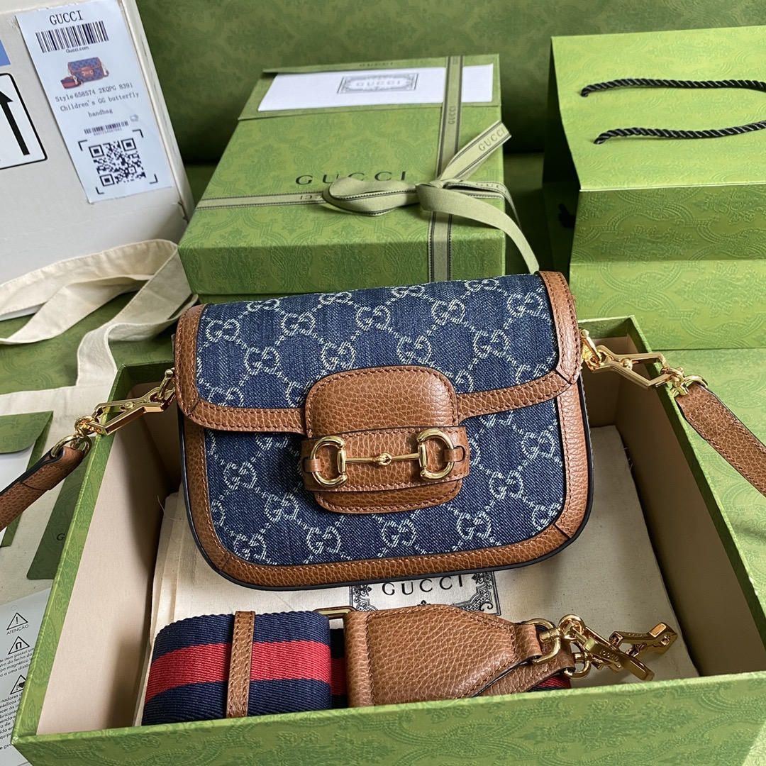 Gvc*1 horsebit 1955 mini bag blue denim ‎658574 - 20.5x14.5x5cm
