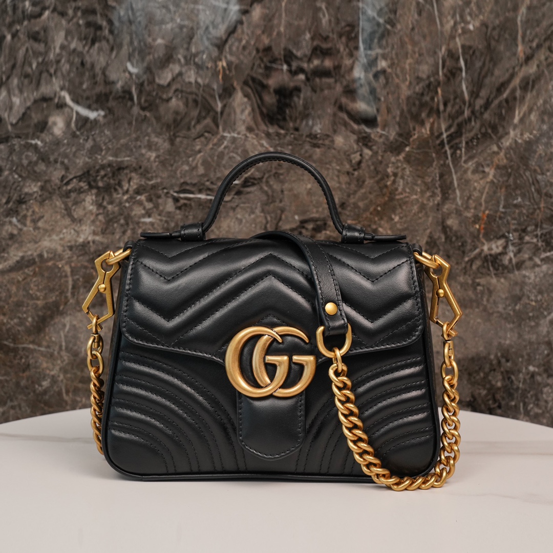 GG Marmont Matelassé mini top handle bag Black 547260 - 21x 15.5 x 8cm