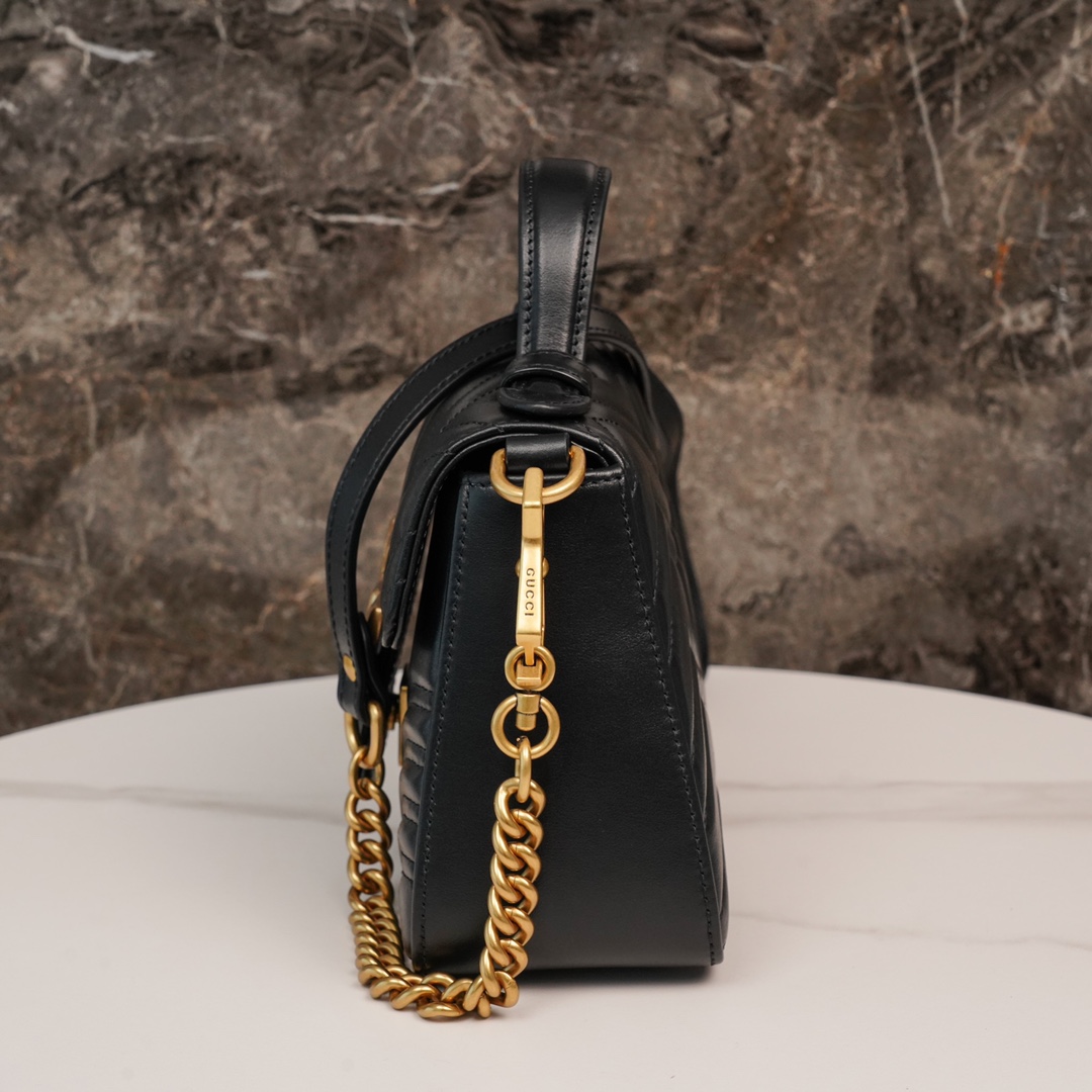 GG Marmont Matelassé mini top handle bag Black 547260 - 21x 15.5 x 8cm