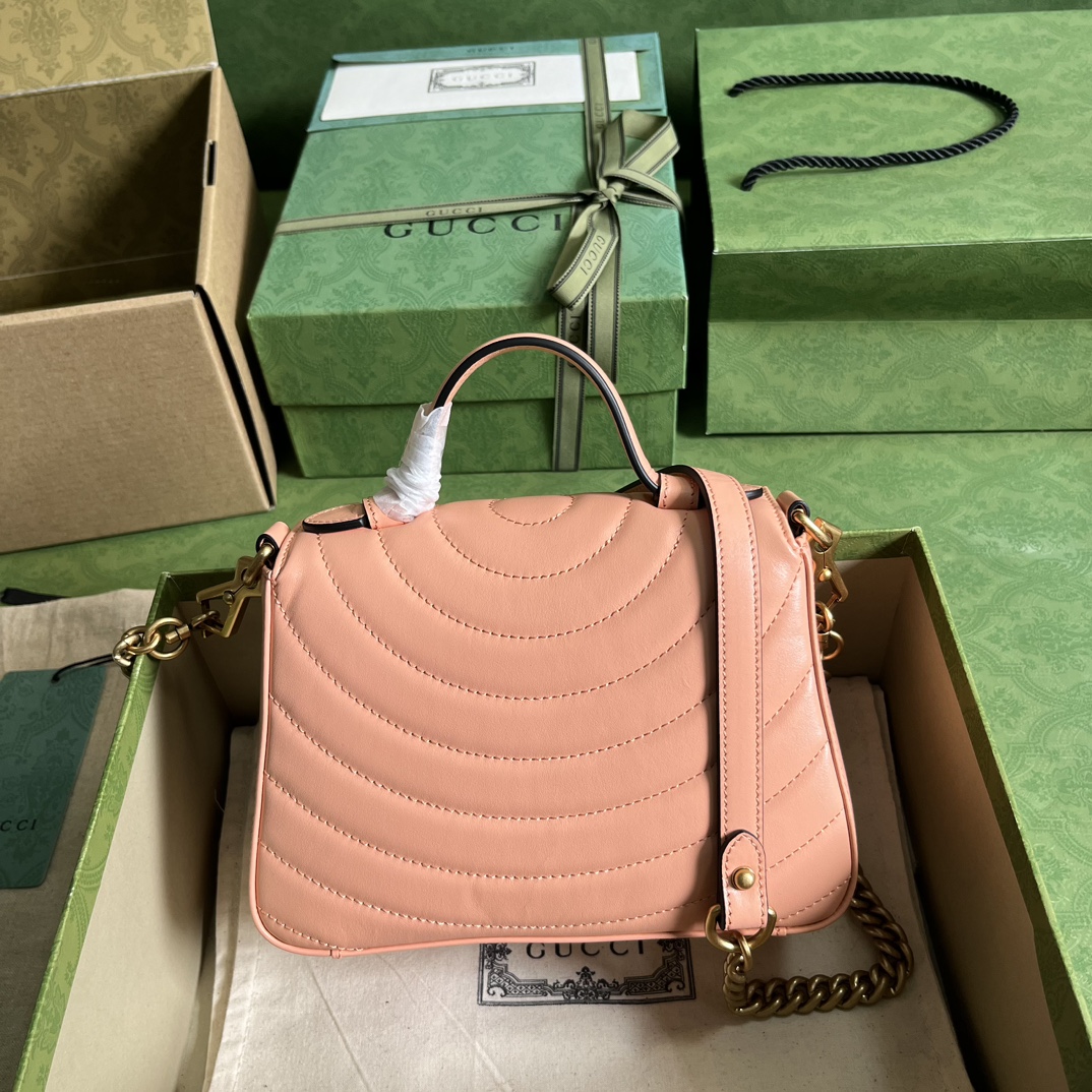 GG Marmont Matelassé mini top handle bag Peach 547260 - 21x 15.5 x 8cm