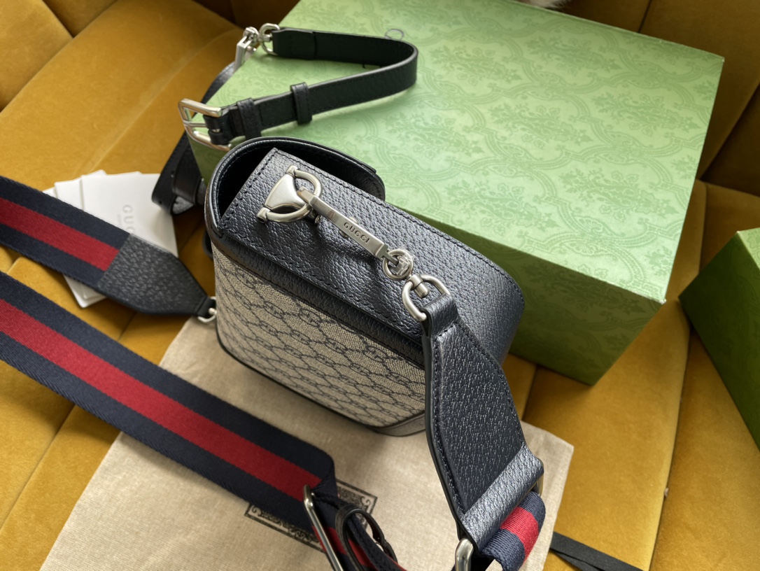 Gvc*1 horsebit 1955 mini bag black beige gg svp*me canvas ‎658574 - 20.5x14.5x5cm