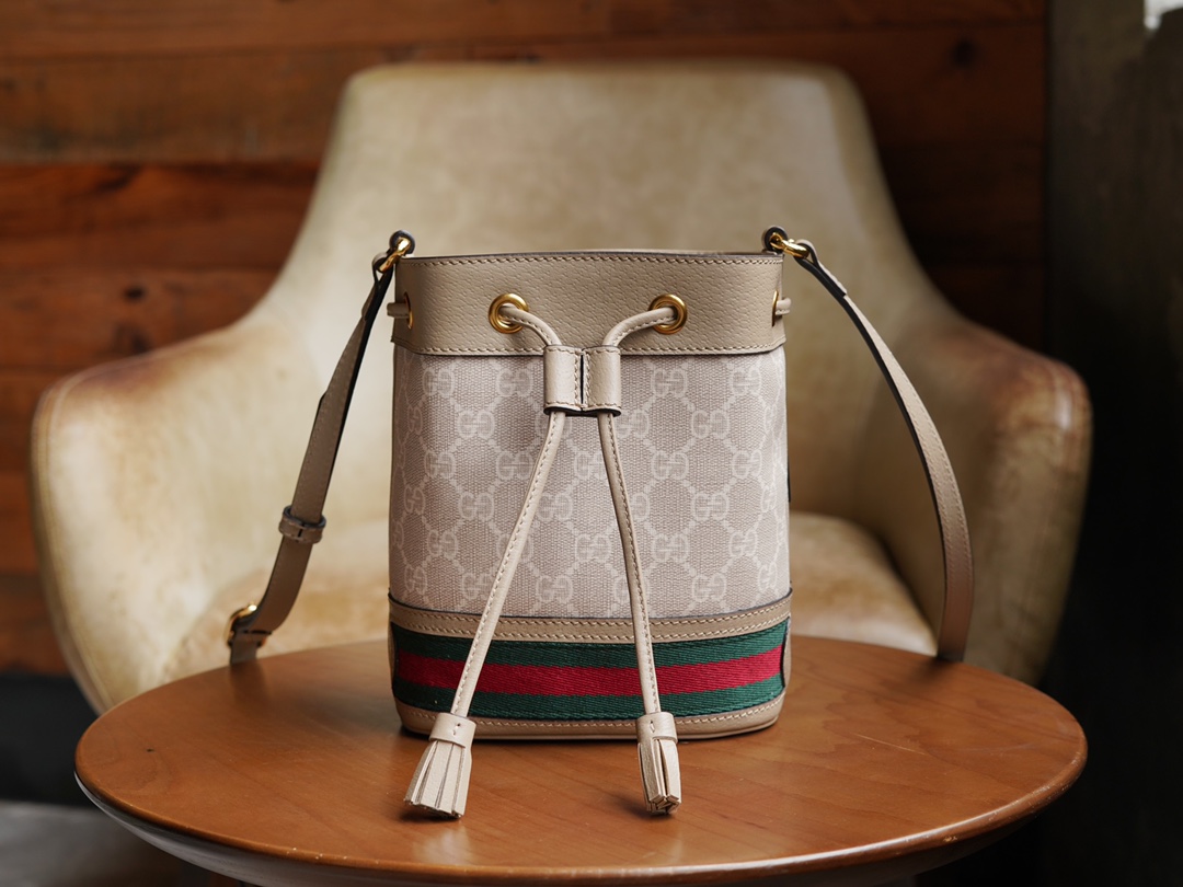 Gvc*1 ophidia mini gg bucket bag oatmeal leather 550620 - 15.5x19x9cm