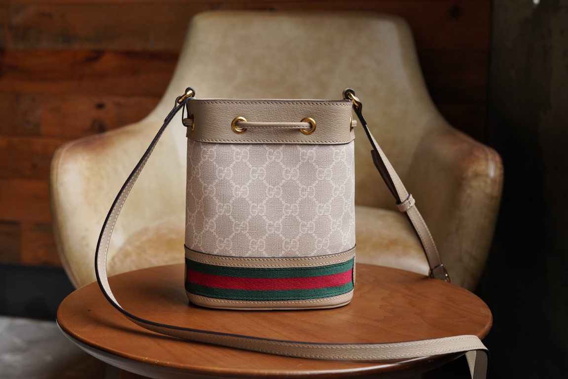 Gvc*1 ophidia mini gg bucket bag oatmeal leather 550620 - 15.5x19x9cm