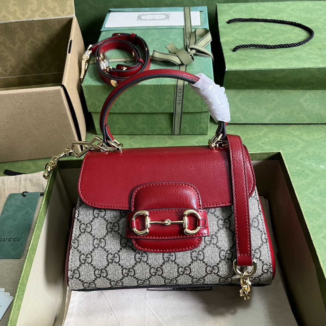 Gvc*1 horsebit 1955 small bag red grey 703848 - 22x16x10.5cm