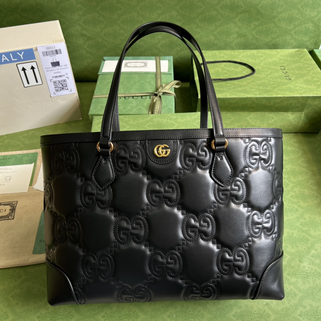 Gvc*1 ophidia gg matelassé medium tote black 631685 - 38 x 28 x 14cm