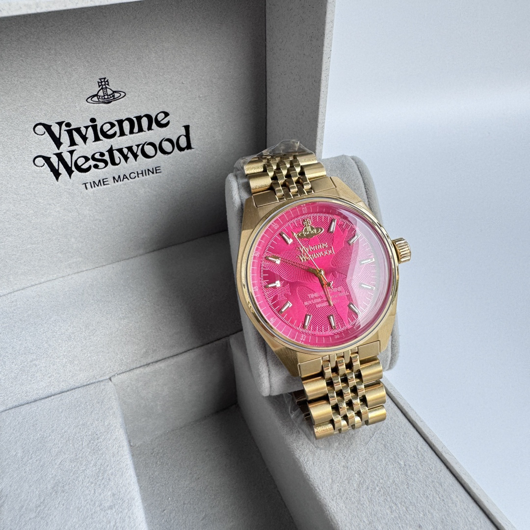 u1u1enne westwood queen mother red dragon fruit rose dial stainless steel strap pink dial women's watch light luxury carved red dial women's watch 39mm